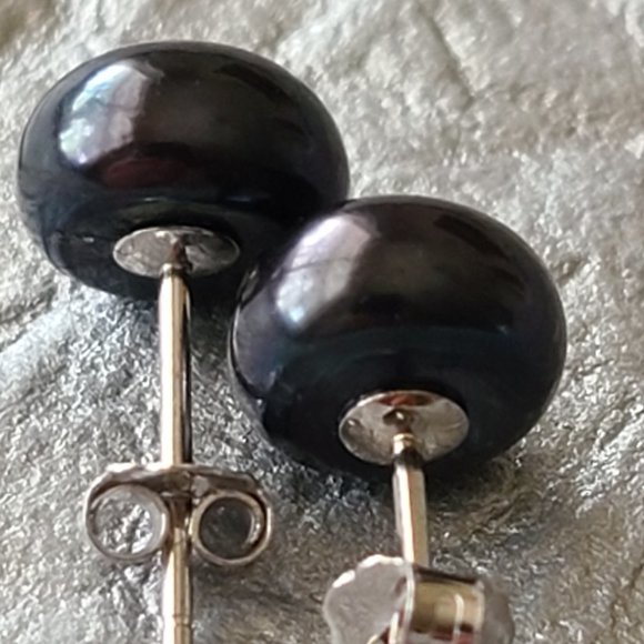 Black Freshwater Pearl Earrings-Stud earrings - Picture 7 of 8